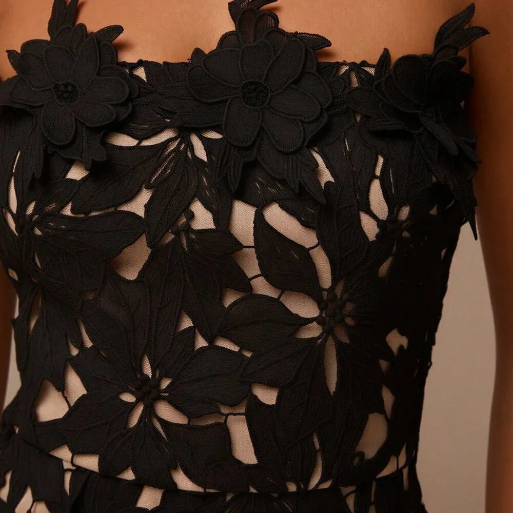 Black Elegant Women's Strapless Lace Mini Dress